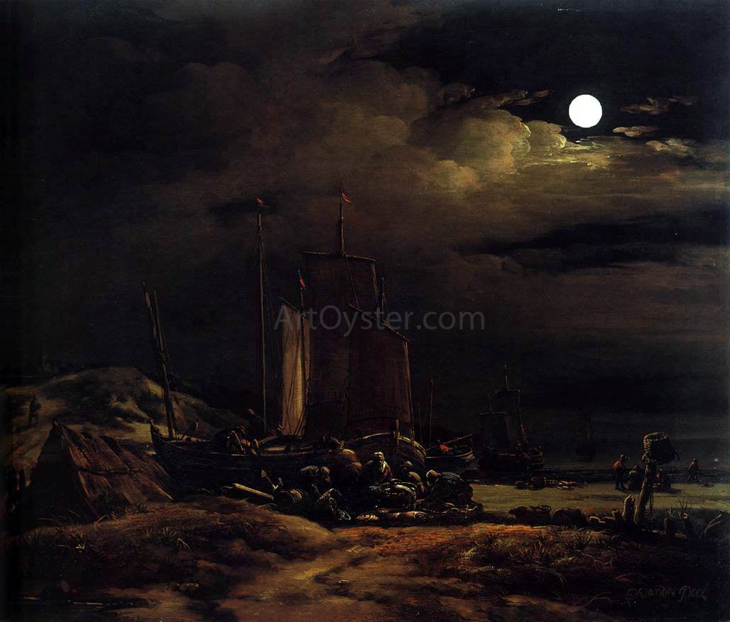 Egbert Van der Poel Seashore by Moonlight - Hand Painted Oil Painting
