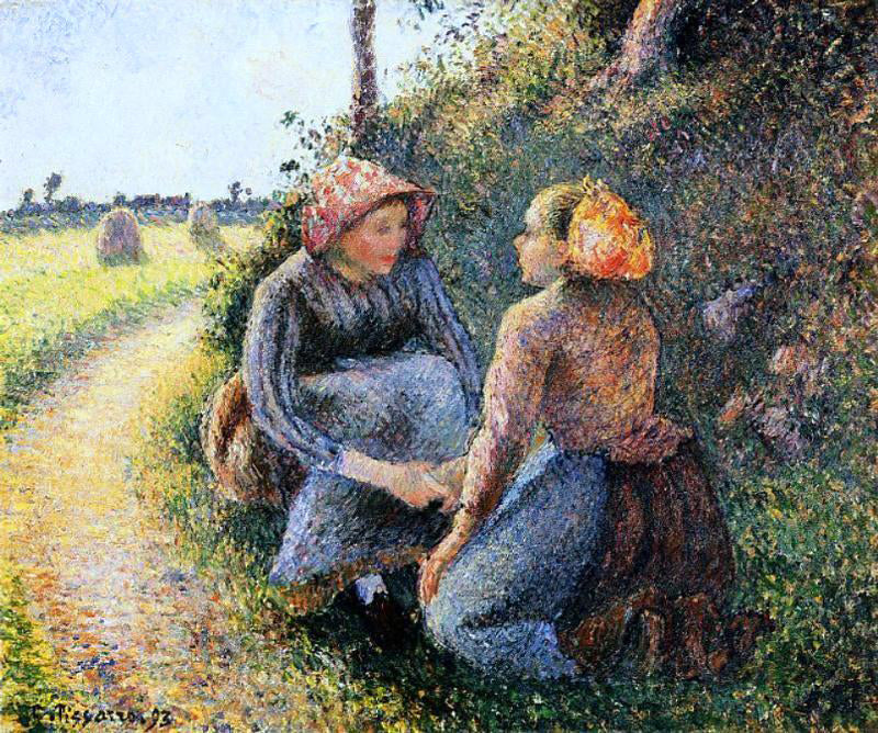 Camille Pissarro Seated and Kneeling Peasants - Hand Painted Oil Painting
