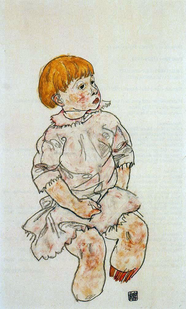 Egon Schiele Seated Child: Anton Peschka, Jr - Hand Painted Oil Painting