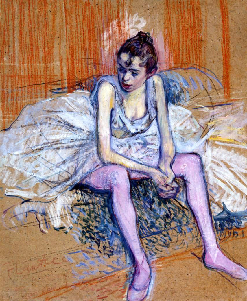 Henri De Toulouse-Lautrec Seated Dancer in Pink Tights - Hand Painted Oil Painting