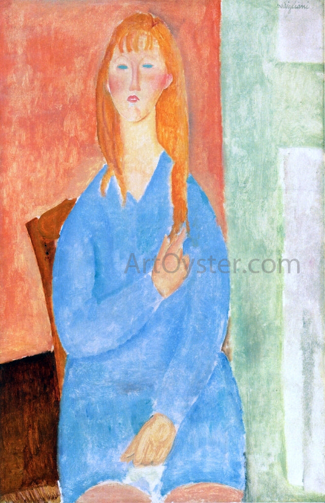 Amedeo Modigliani Seated Girl, Untied Hair (also known as Girl in Blue) - Hand Painted Oil Painting