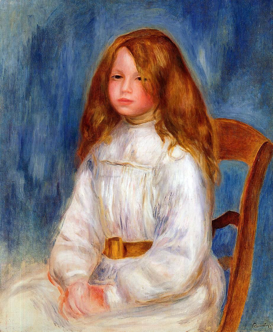 Pierre Auguste Renoir Seated Little Girl with a Blue Background - Hand Painted Oil Painting