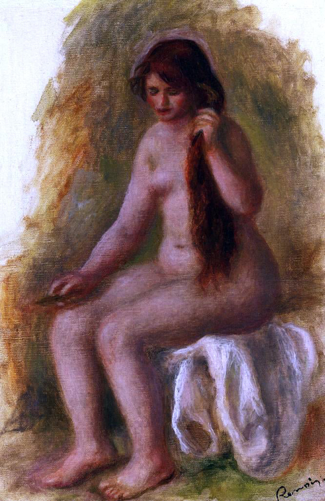 Pierre Auguste Renoir Seated Nude Combing Her Hair - Hand Painted Oil Painting