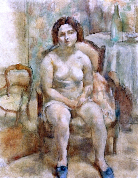 Jules Pascin Seated Nude with Blue Slippers - Hand Painted Oil Painting