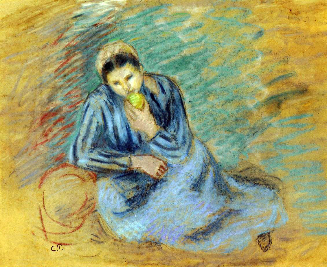 Camille Pissarro Seated Peasant Woman Crunching an Apple - Hand Painted Oil Painting