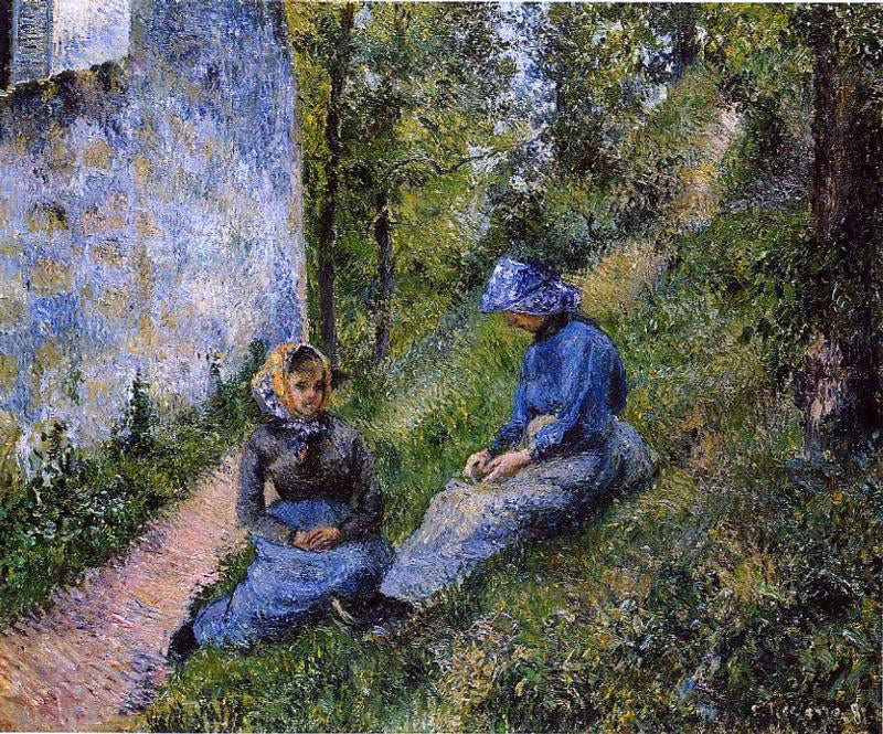 Camille Pissarro Seated Peasants, Sewing - Hand Painted Oil Painting