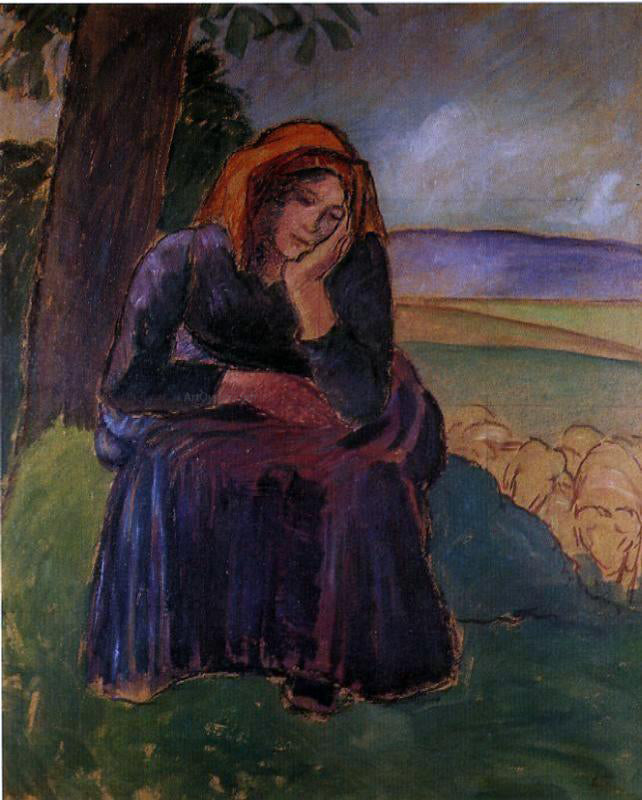 Camille Pissarro Seated Shepherdess - Hand Painted Oil Painting