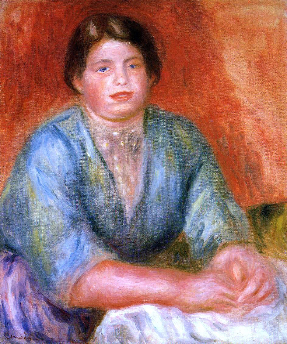Pierre Auguste Renoir Seated Woman in a Blue Dress - Hand Painted Oil Painting