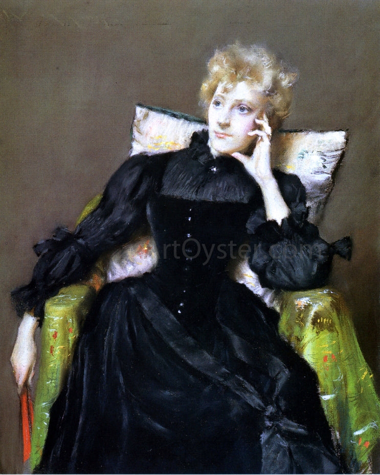 William Merritt Chase Seated Woman in Black Dress - Hand Painted Oil Painting