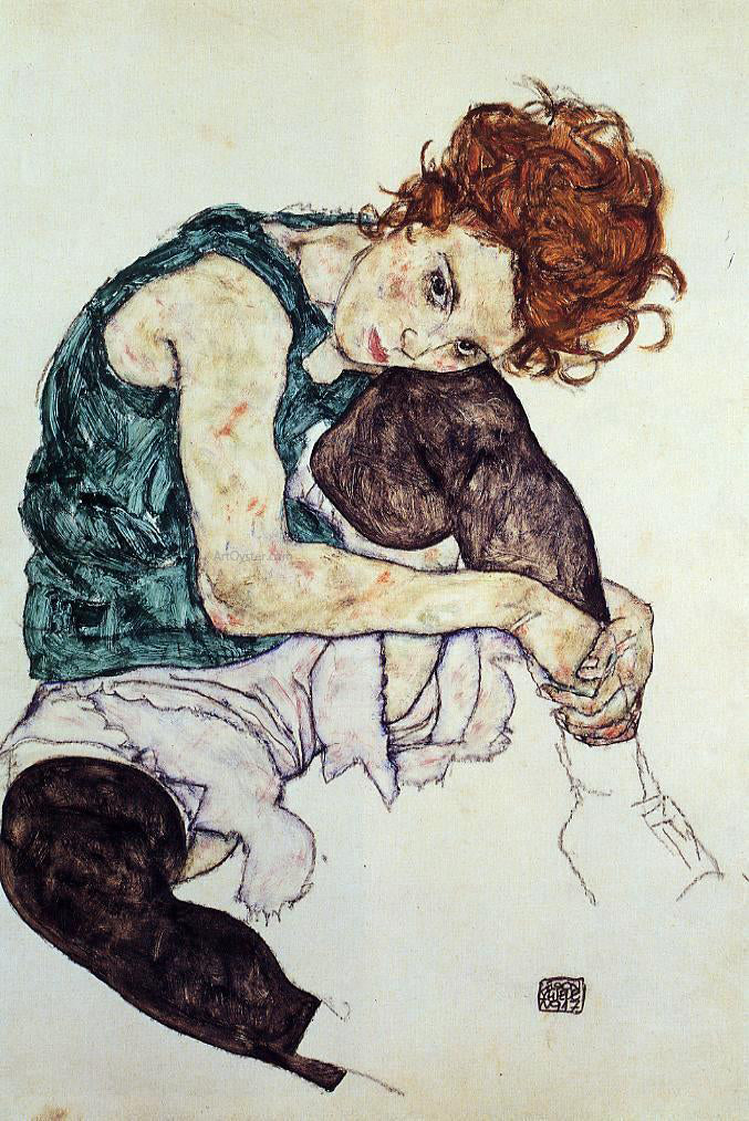 Egon Schiele Seated Woman with Bent Knee - Hand Painted Oil Painting
