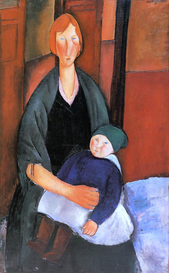 Amedeo Modigliani Seated Woman with Child (also known as Motherhood) - Hand Painted Oil Painting
