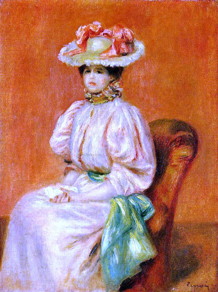 Pierre Auguste Renoir Seated Woman with Green Sash - Hand Painted Oil Painting