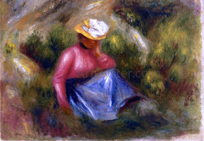 Pierre Auguste Renoir Seated Young Girl with Hat - Hand Painted Oil Painting