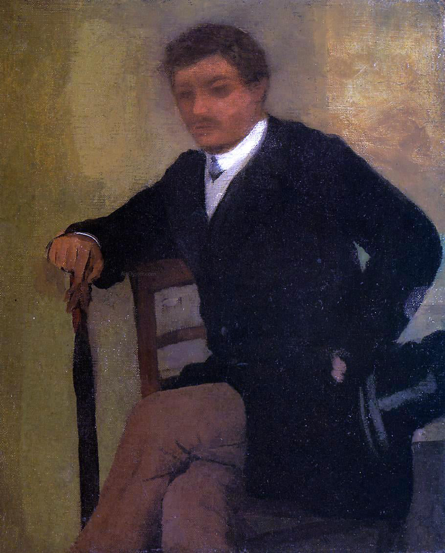 Edgar Degas Seated Young Man in a Jacket with an Umbrella - Hand Painted Oil Painting