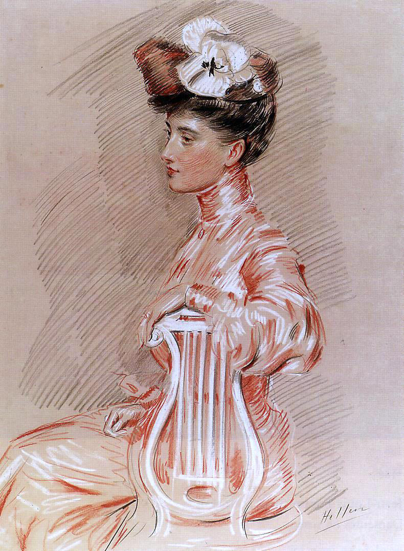 Paul Cesar Helleu Seated Young Woman - Hand Painted Oil Painting