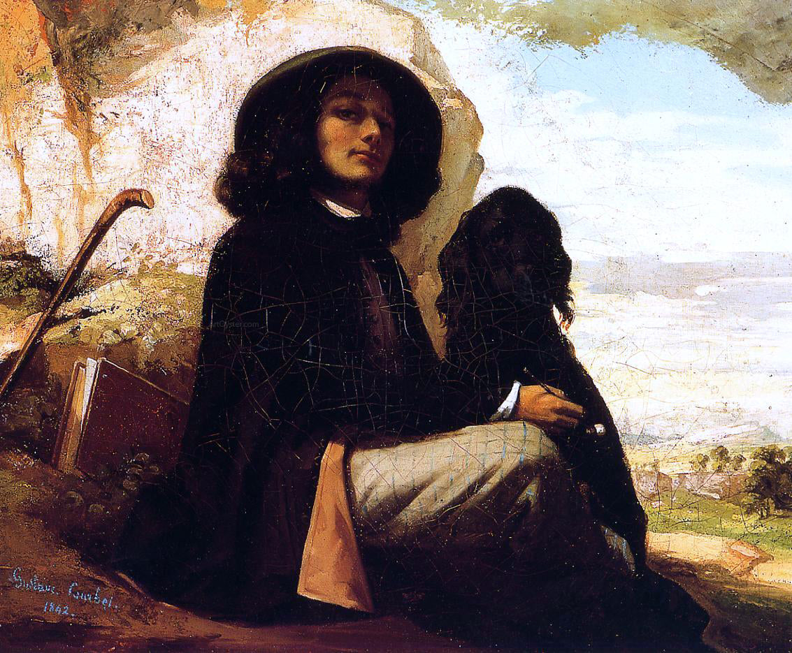 Gustave Courbet Self Portrait with a Black Dog - Hand Painted Oil Painting
