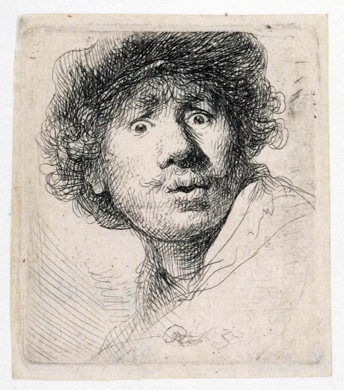 Rembrandt Van Rijn Self Portrait with a Cap, Openmouthed - Hand Painted Oil Painting