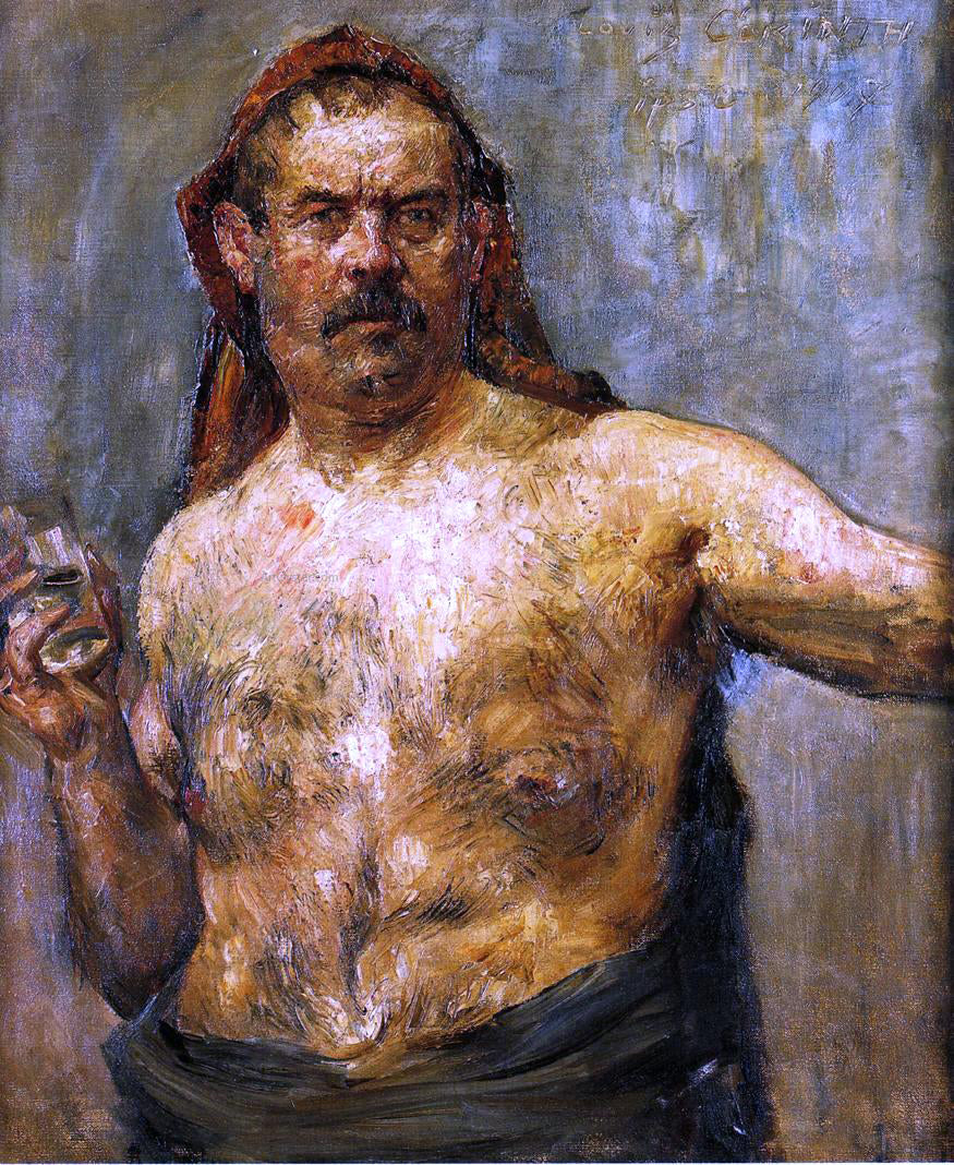 Lovis Corinth Self Portrait with a Glass - Hand Painted Oil Painting