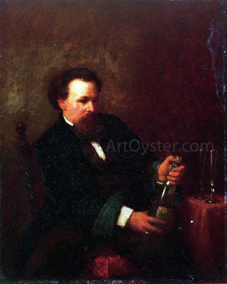 Eastman Johnson Self Portrait with Bottle of Champagne - Hand Painted Oil Painting