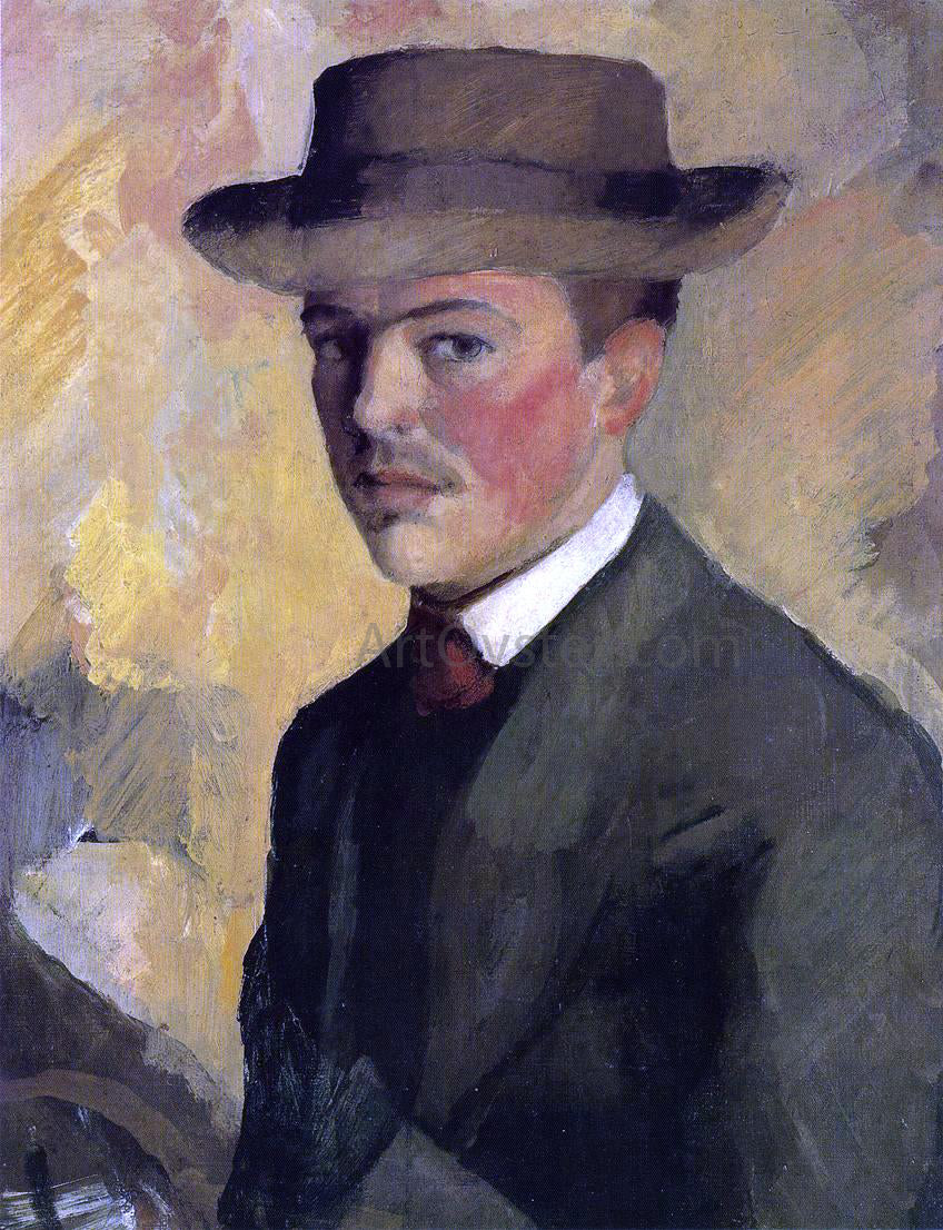 August Macke Self Portrait with Hat - Hand Painted Oil Painting