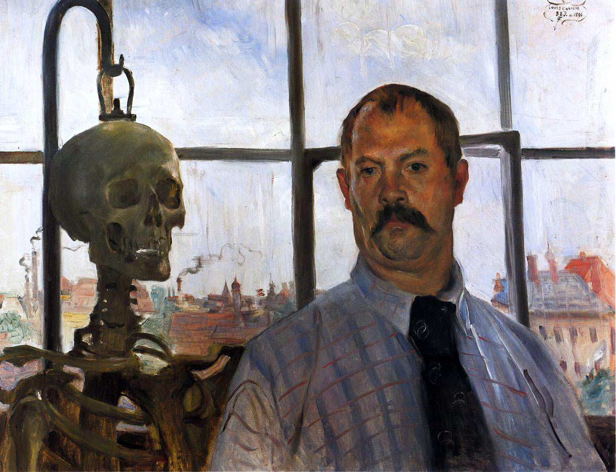 Lovis Corinth Self Portrait with Skeleton - Hand Painted Oil Painting