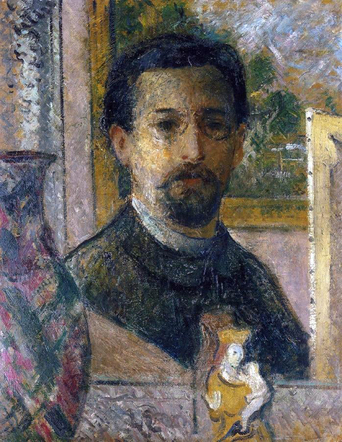 Gustave Loiseau Self Portrait with Statuette - Hand Painted Oil Painting