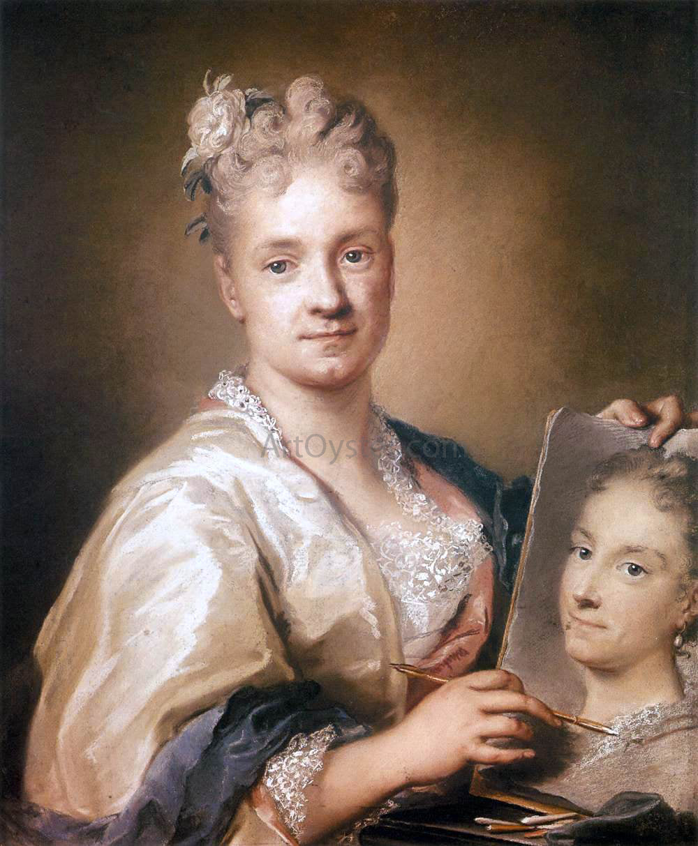 Rosalba Carriera Self-Portrait Holding a Portrait of Her Sister - Hand Painted Oil Painting