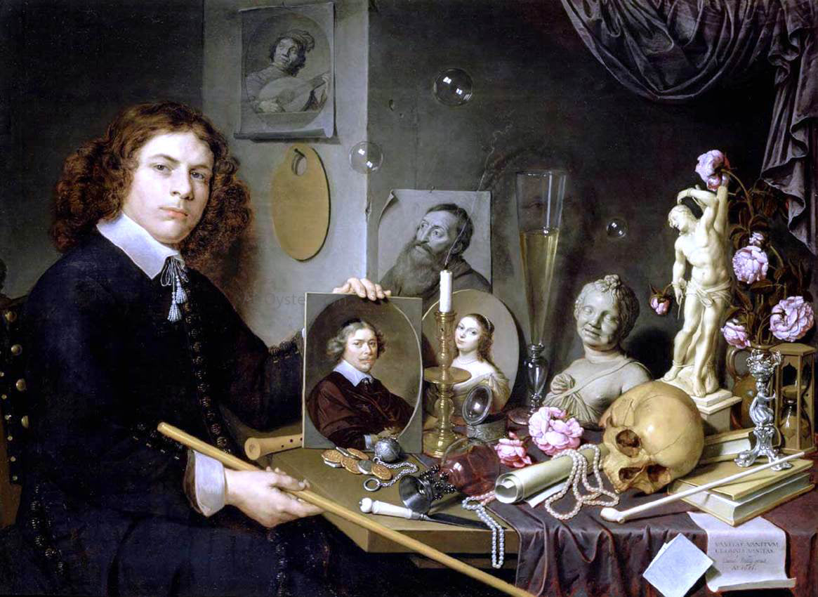 David Bailly Self-Portrait with Vanitas Symbols - Hand Painted Oil Painting