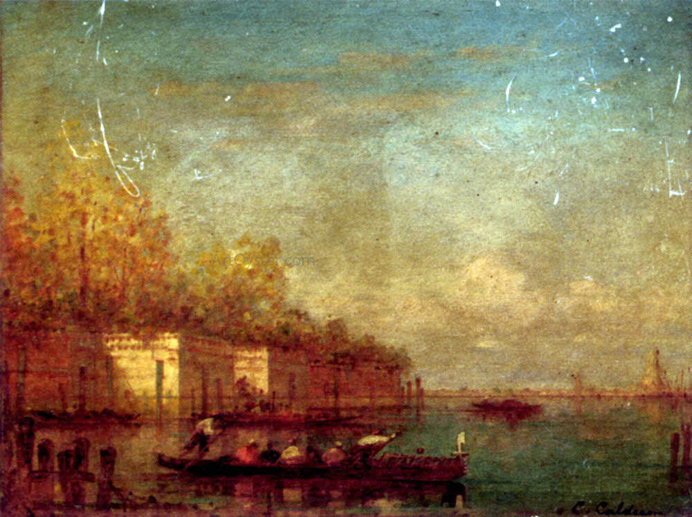Charles Clement Calderon Setting Off In A Ferry In The Venetian Lagoon - Hand Painted Oil Painting