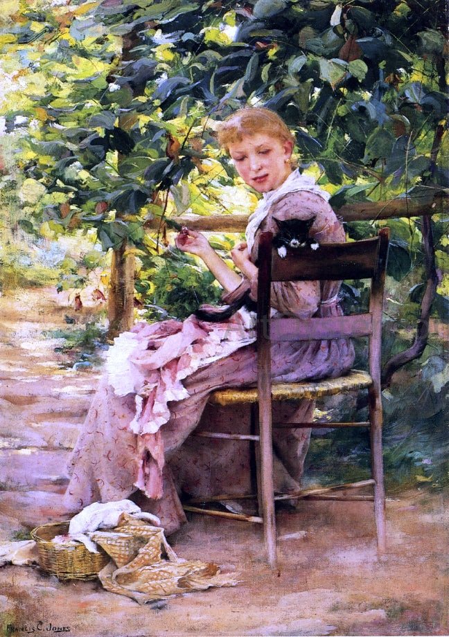  Francis Coates Jones Sewing in the Garden - Hand Painted Oil Painting