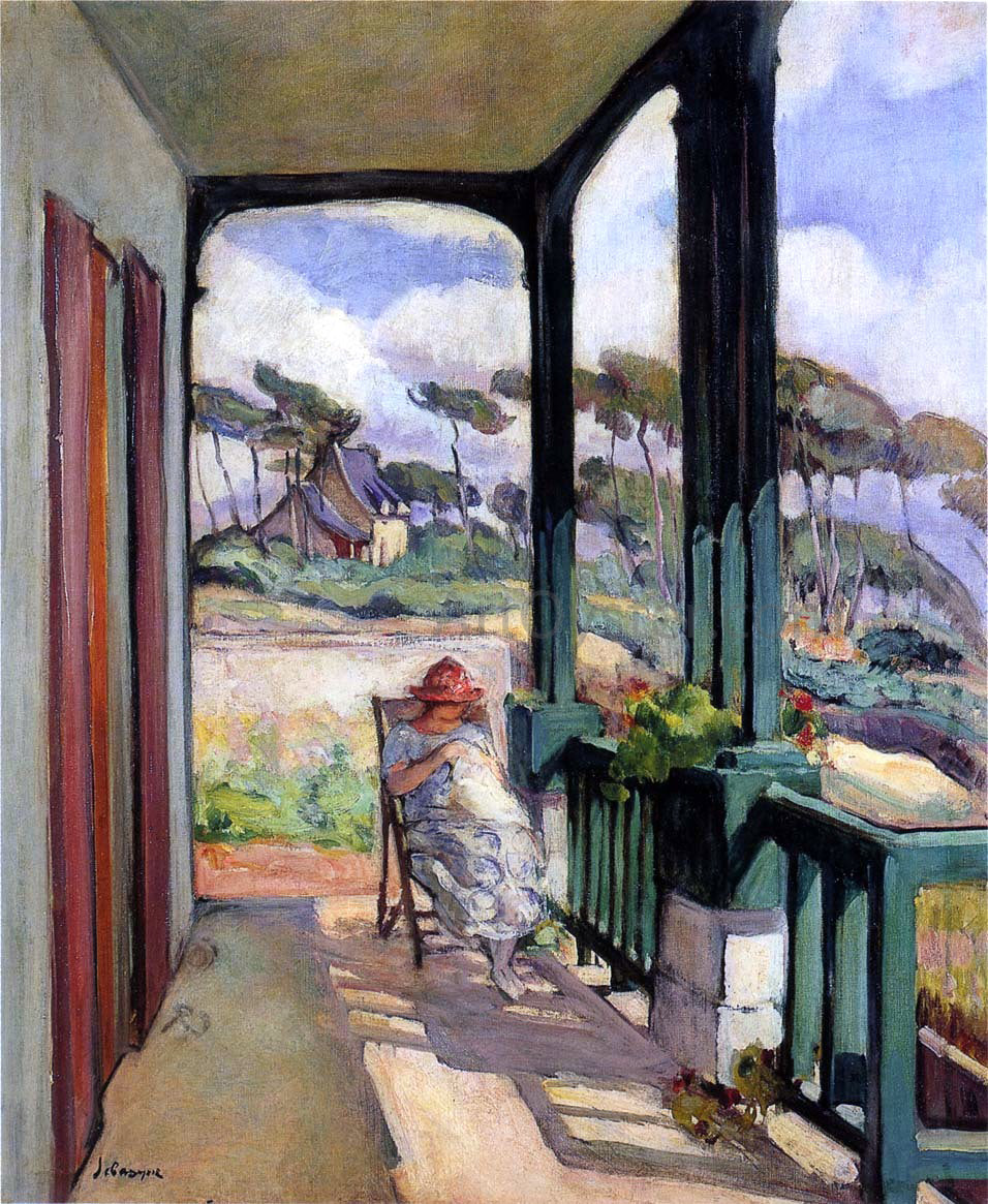 Henri Lebasque Sewing on the Terrace at Morgat - Hand Painted Oil Painting