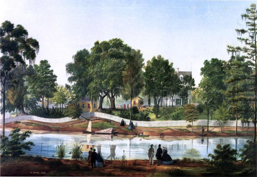 Marie Adrien Persac Shadows-on-the-Teche, Bayou-side View - Hand Painted Oil Painting