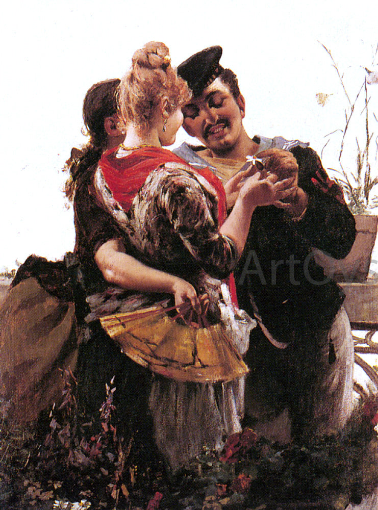 Egisto Lancerotto She Loves Me...She Loves Me Not... - Hand Painted Oil Painting