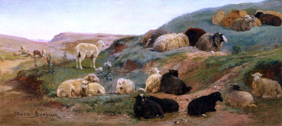 Rosa Bonheur Sheep in a Mountainous Landscape - Hand Painted Oil Painting