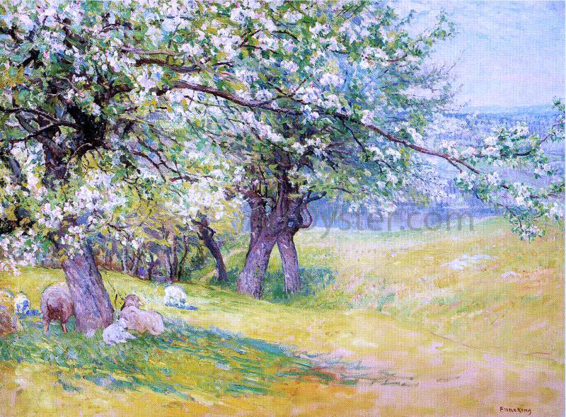 John Joseph Enneking Sheep Under the Apple Blossoms - Hand Painted Oil Painting