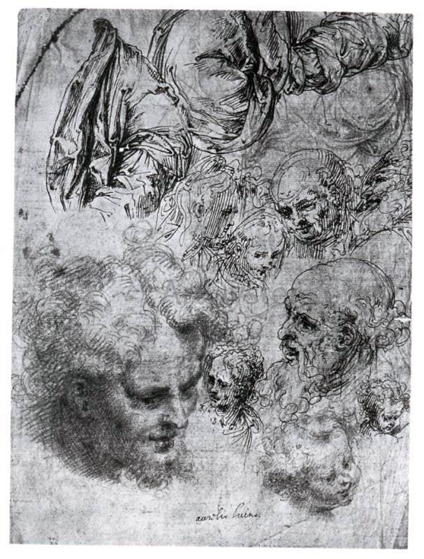 Aurelio Luini Sheet of Studies of Figures and Heads - Hand Painted Oil Painting