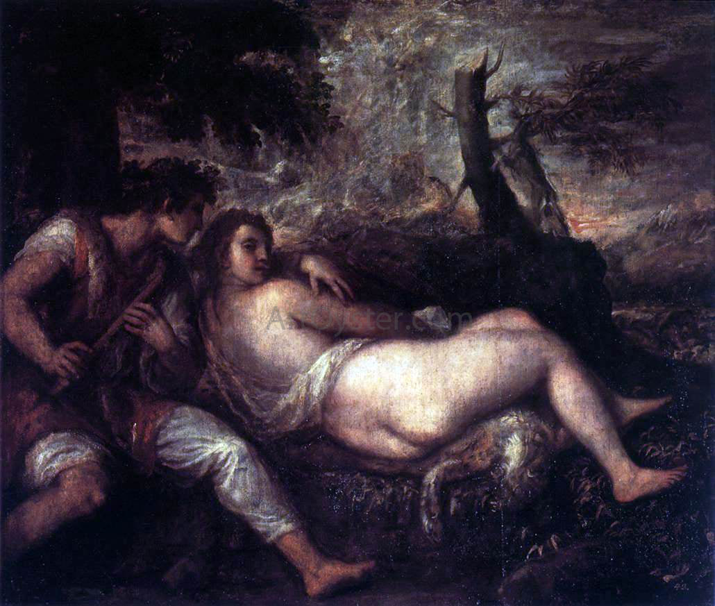 Titian Shepherd and Nymph - Hand Painted Oil Painting