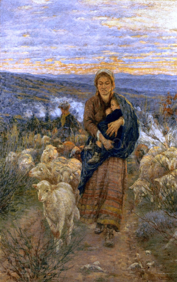 Nicolo Cannicci Shepherdess and Child in the Pasture - Hand Painted Oil Painting