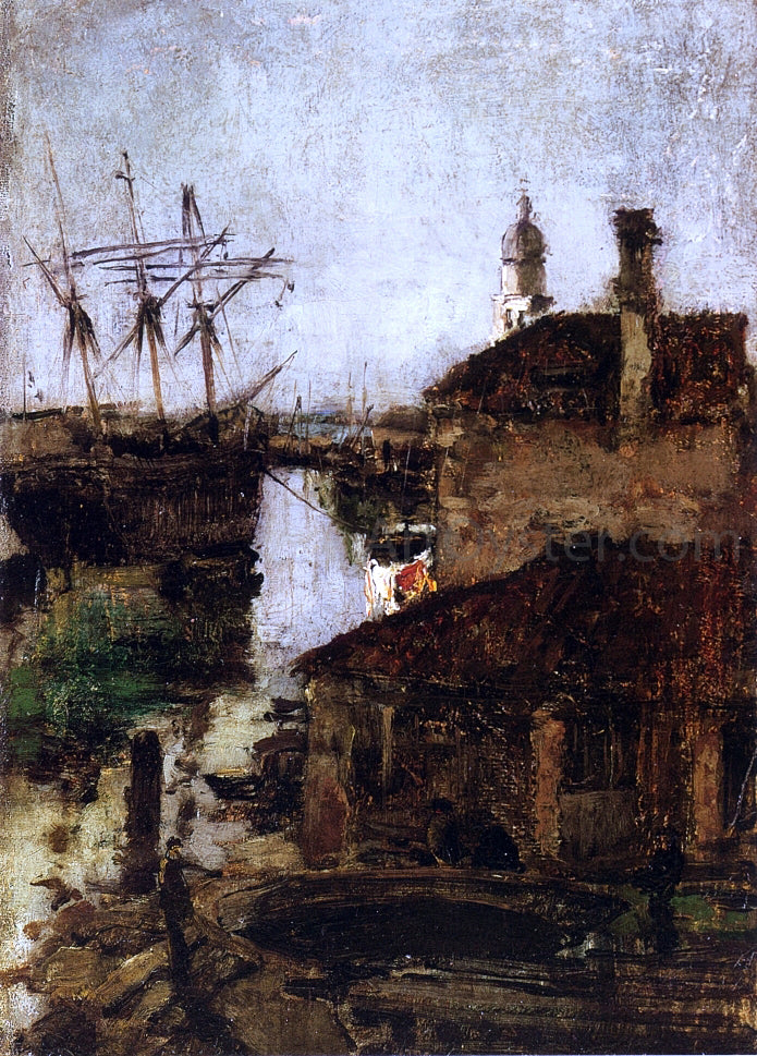 John Twachtman Ship and Dock, Venice - Hand Painted Oil Painting