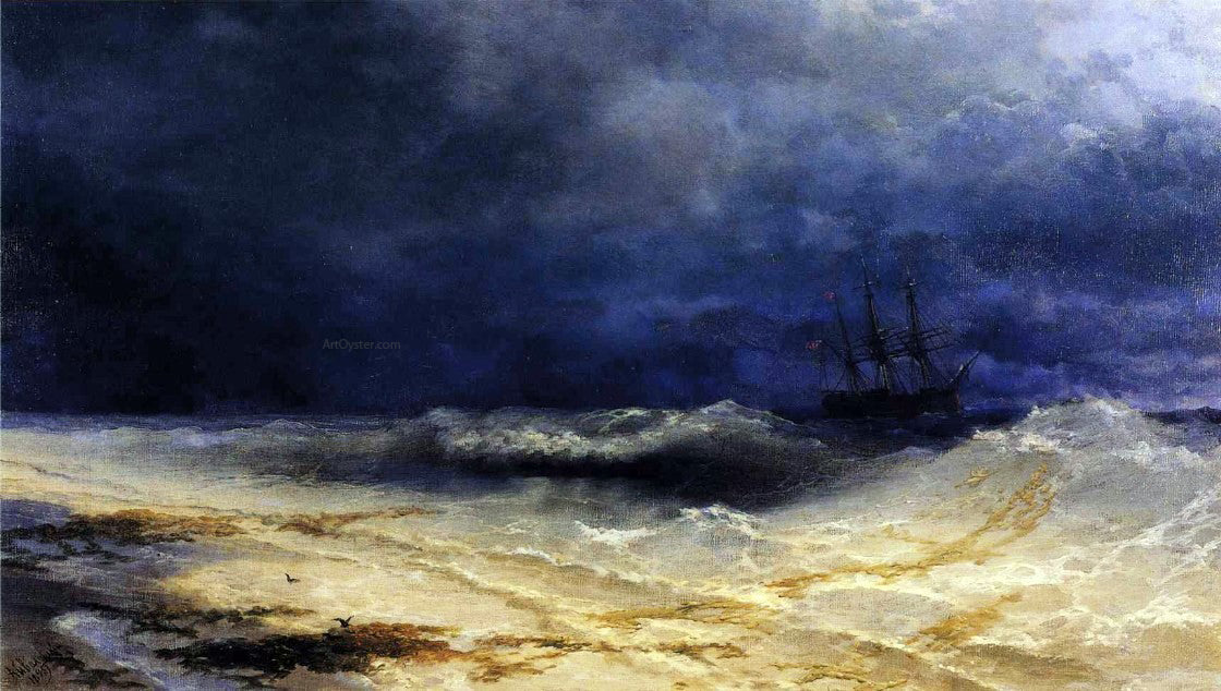 Ivan Constantinovich Aivazovsky Ship in a Stormy Sea off the Coast - Hand Painted Oil Painting