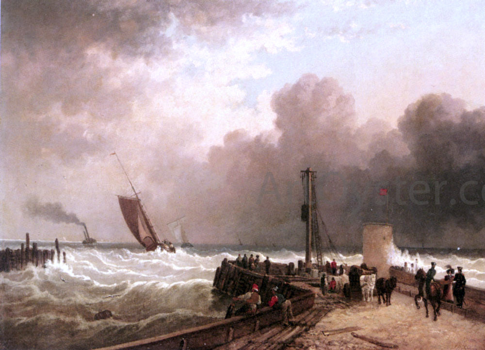 John Jock Wilson Shipping Approaching The Harbour Mouth In A Rough Sea - Hand Painted Oil Painting