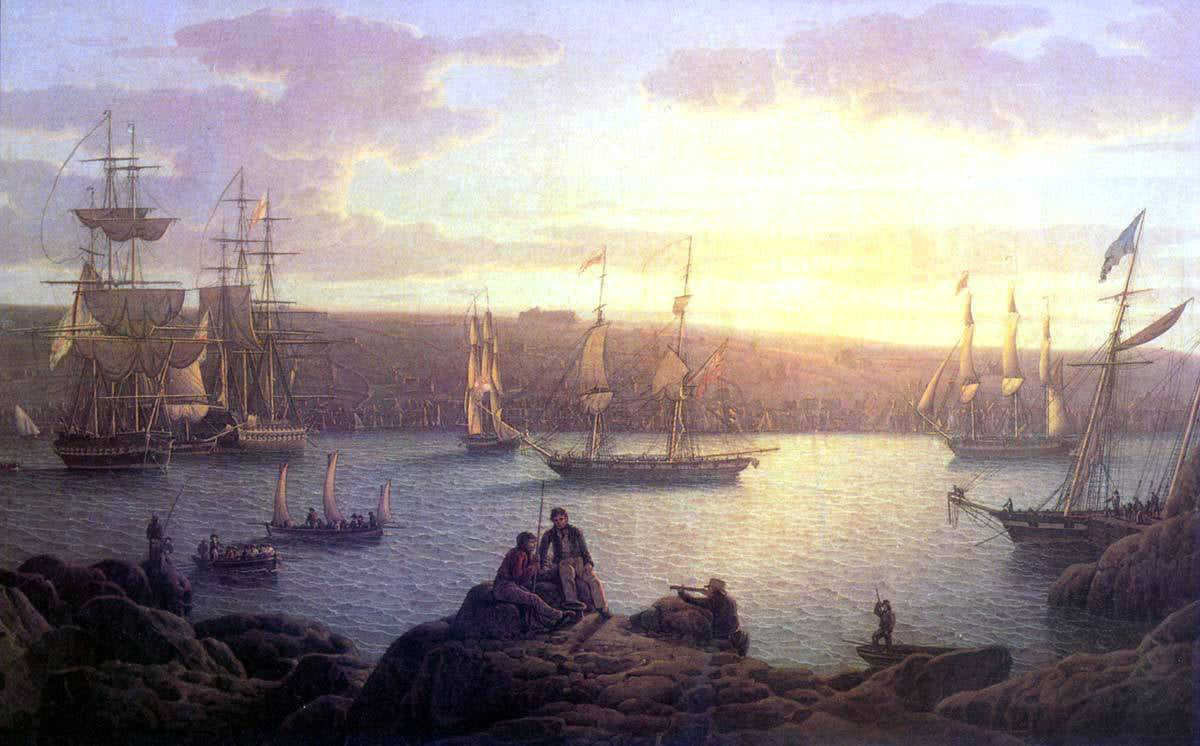 Robert Salmon Shipping at Pembroke - Hand Painted Oil Painting