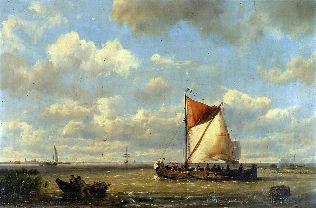  The Elder Hermanus Koekkoek Shipping in a Calm on the Zuyder Zee - Hand Painted Oil Painting
