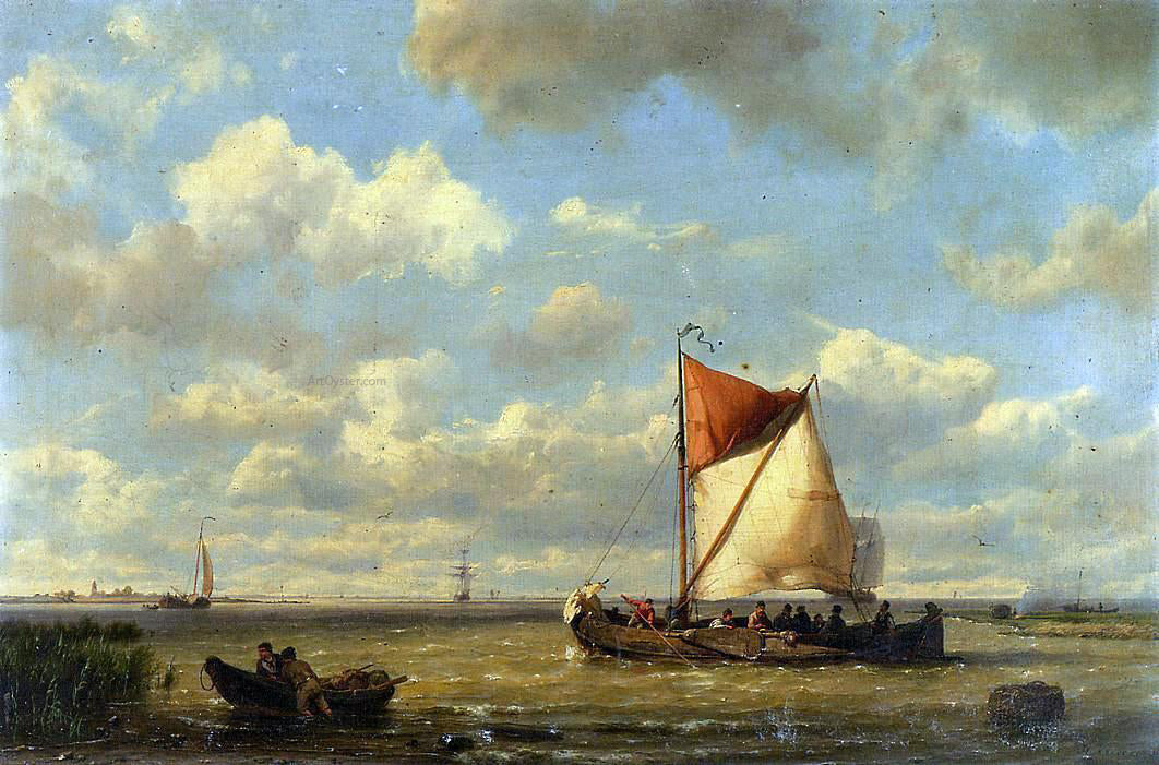The Elder Hermanus Koekkoek Shipping in a Calm on the Zuyder Zee - Hand Painted Oil Painting