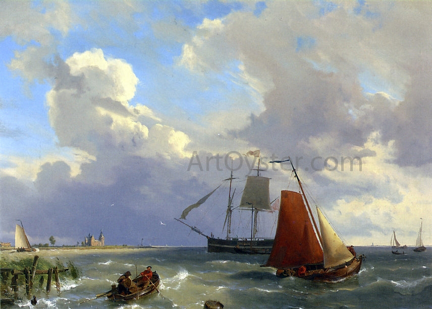 The Elder Hermanus Koekkoek Shipping in a Choppy Estuarry - Hand Painted Oil Painting
