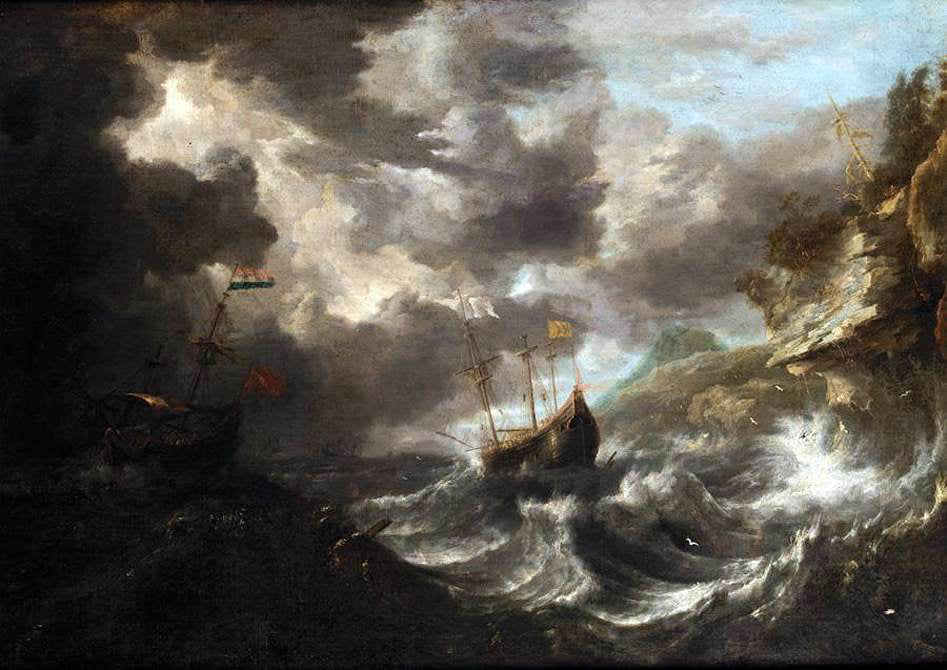 The Elder Bonaventura Peeters Shipping in a Tempest off a Rocky Coast - Hand Painted Oil Painting