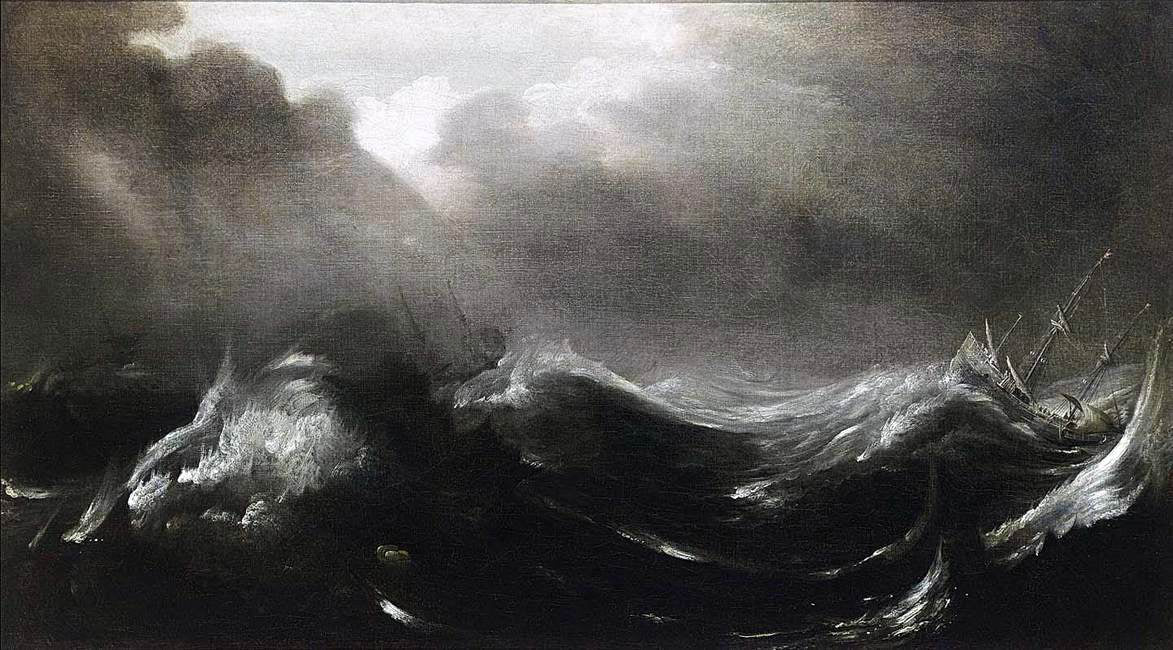 Jan Porcellis Shipping in Stormy Seas - Hand Painted Oil Painting