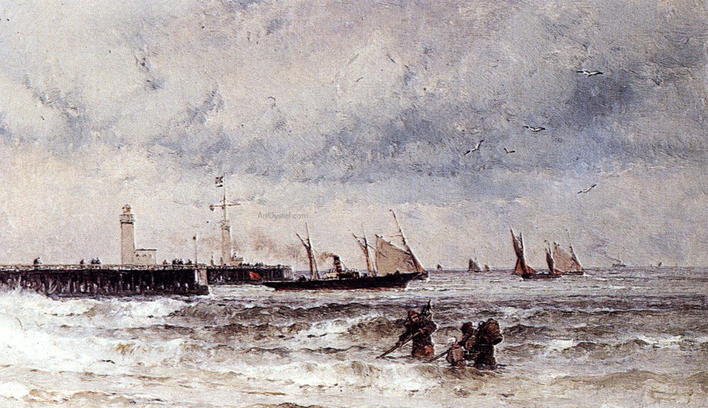 Theodor Alexander Weber Shipping Near A Harbour Entrance - Hand Painted Oil Painting