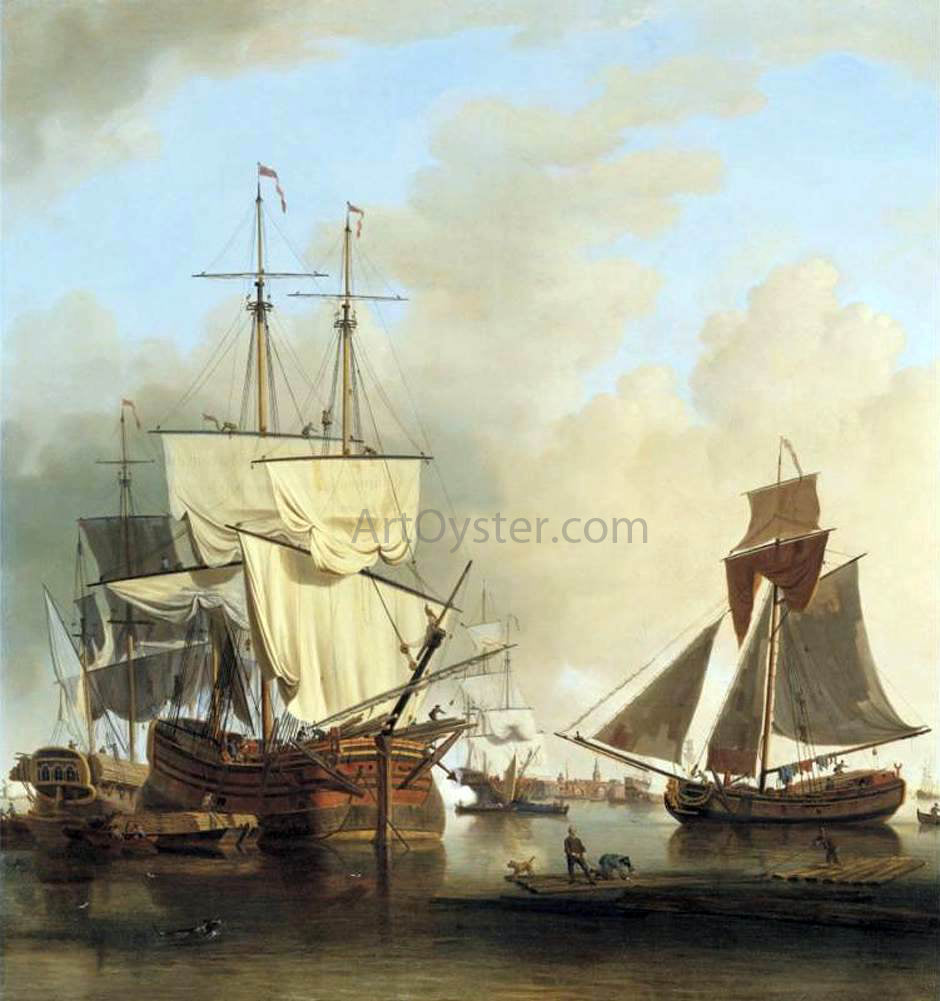 Samuel Scott Shipping on the Thames off Rotherhithe - Hand Painted Oil Painting