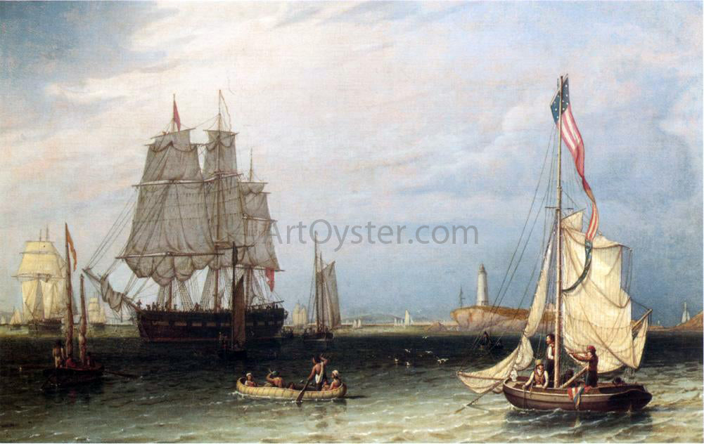 Robert Salmon Shipping Scene at Boston Light - Hand Painted Oil Painting